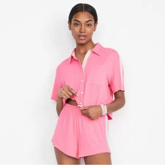 Alice + Olivia Other - Alice + Olivia Big Feelings Madden Short Sleeve PJ 2pc Set Power Pink Large NWT